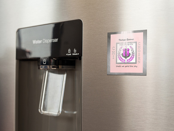fridge-magnet-mockup-on-a-metallic-fridge-near-the-water-dispenser-a14790